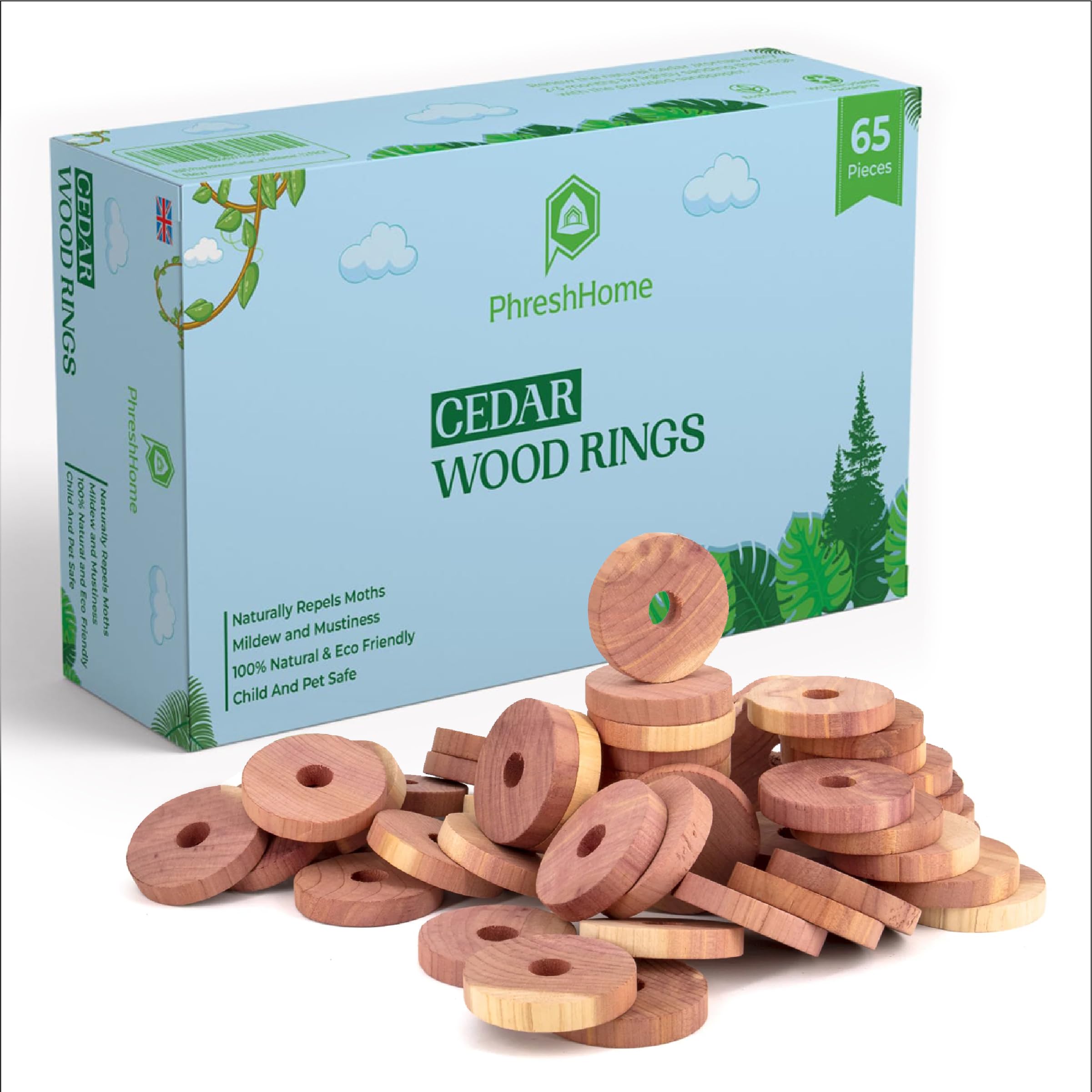 PhreshHome – Moth Killer – Natural Moth Repellent for Wardrobes for Absorbing Moisture – Moth Balls – Fresh Moth Repellent – Cedarwood Moth Repellent – Pack of 65 with Sandpaper