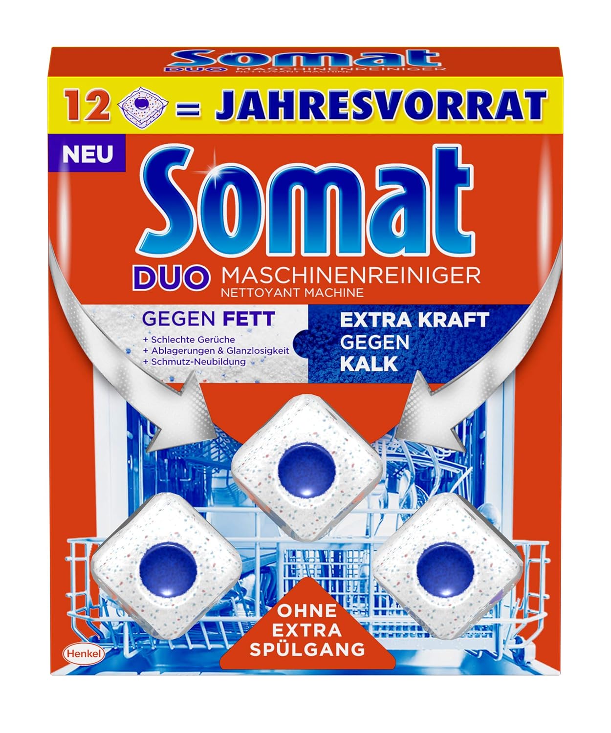Somat Maschinenreiniger Tabs, Maxipack, 12 Stück, hygienisch und sauber, ohne extra Spülgang