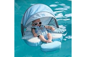 AnjeeIOT Mambobaby Float with Canopy Baby Float Non-Inflatable Baby Pool Float Solid Swimming Float Upgraded Add Tail Never Flip Over for Infant 3-24 Months, Angel Blue
