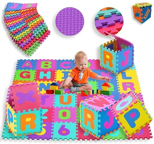 KIDIZ® Spielmatte 86 tlg. Spielteppich Puzzlematte Kinderteppich Matte Schutzmatte Kinderspielteppich Schaumstoffmatte ABC bu