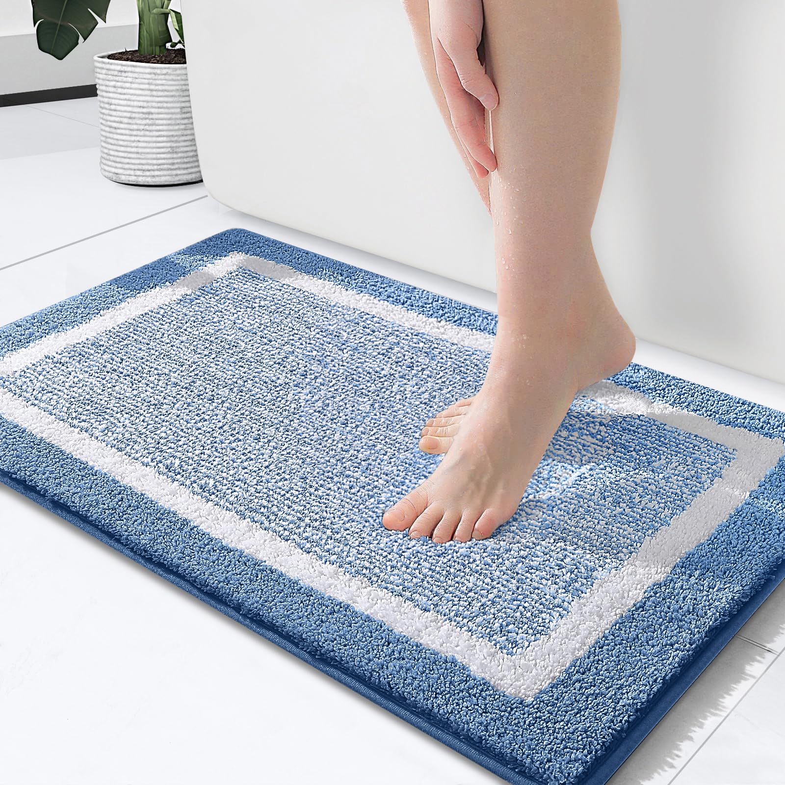 Photo 1 of OLANLY Bathroom Rugs 24x16, Extra Soft and Absorbent Microfiber Bath Mat, Non-Slip, Machine Washable, Quick Dry Shaggy Bath Carpet, Suitable for Bathroom Floor, Tub, Shower (Small, Blue)