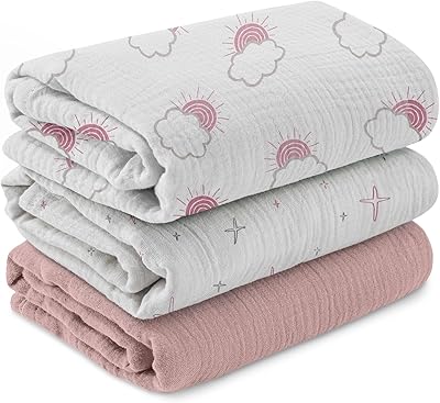 Soarwg Kids Musselin Pucktücher für Neugeborene, 3er-Set Babydecken 95 x 100 cm – Weiche Baby Swaddle Decke, Spucktücher, Wickeltuch – Perfekt für Babyparty,Sonnenlicht