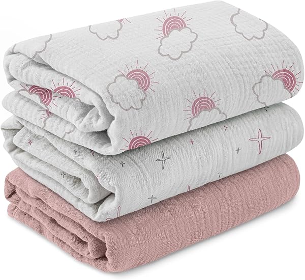 Soarwg Kids Musselin Pucktücher für Neugeborene, 3er-Set Babydecken 95 x 100 cm – Weiche Baby Swaddle Decke, Spucktücher, Wickeltuch – Perfekt für Babyparty,Sonnenlicht