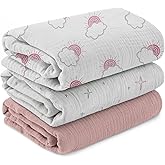 Muslin Swaddle Blankets for Newborn, 3 Pack Breathable Soft Receiving Blanket, Large 38 x 40 inches Swaddle Wrap Burping Clot