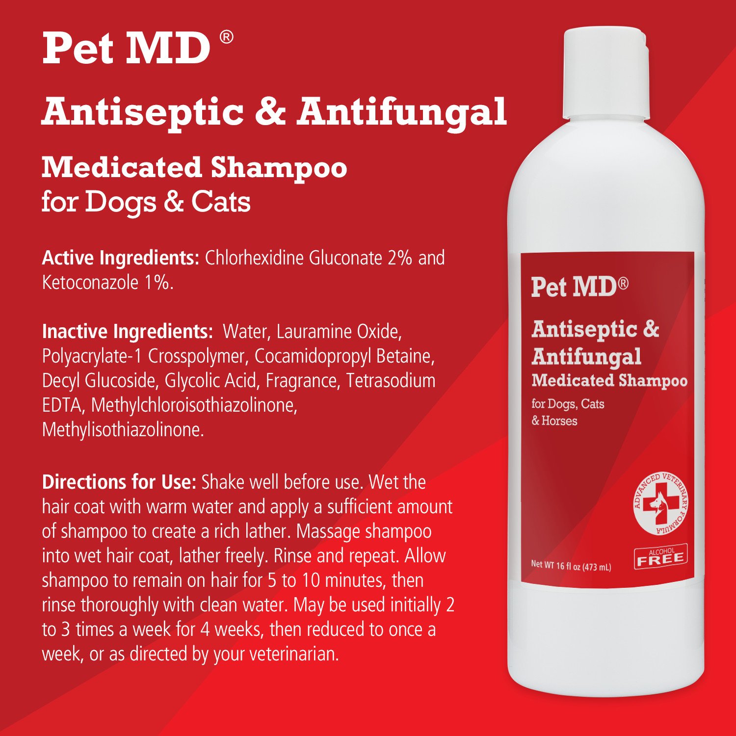Pet MD Antiseptic and Antifungal Medicated Shampoo for Dogs, Cats and