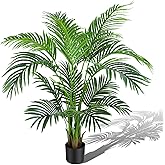 KOL 4ft Artificial Areca Palm Tree Plant, 47in Fake Cane Palm Silk Tree Indoor Outdoor, Dypsis Lutescens, Realistic Faux Silk Plants for Office Home Garden Decoration, Lifelike Modern Decor