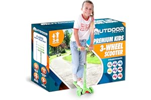 OUTDOORCRUISER Outdoor Cruiser 3-Wheel Kids Scooter – With Lean-To-Steer technology, Wide Deck, LED Lighted Wheel, 4-Level Adjustable Height T-Bar Handle, Support Kids Up To 150 lbs, For Boys & Girls Ages 3-8, Green