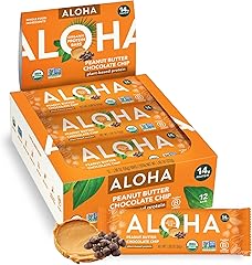 ALOHA Organic Plant Based Protein Bars |Peanut Butter Chocolate Chip | 1.98 Oz (Pack of 12) | Vegan, Low Sugar, Gluten Free, 