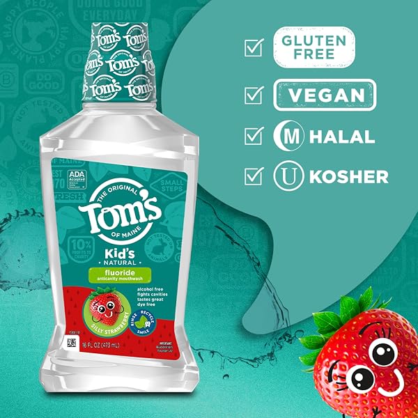 TOM’S OF MAINE CHILDREN’S ANTICAVITY FLUORIDE RINSE MOUTHWASH, SILLY STRAWBERRY, 16 OZ. 3-PACK