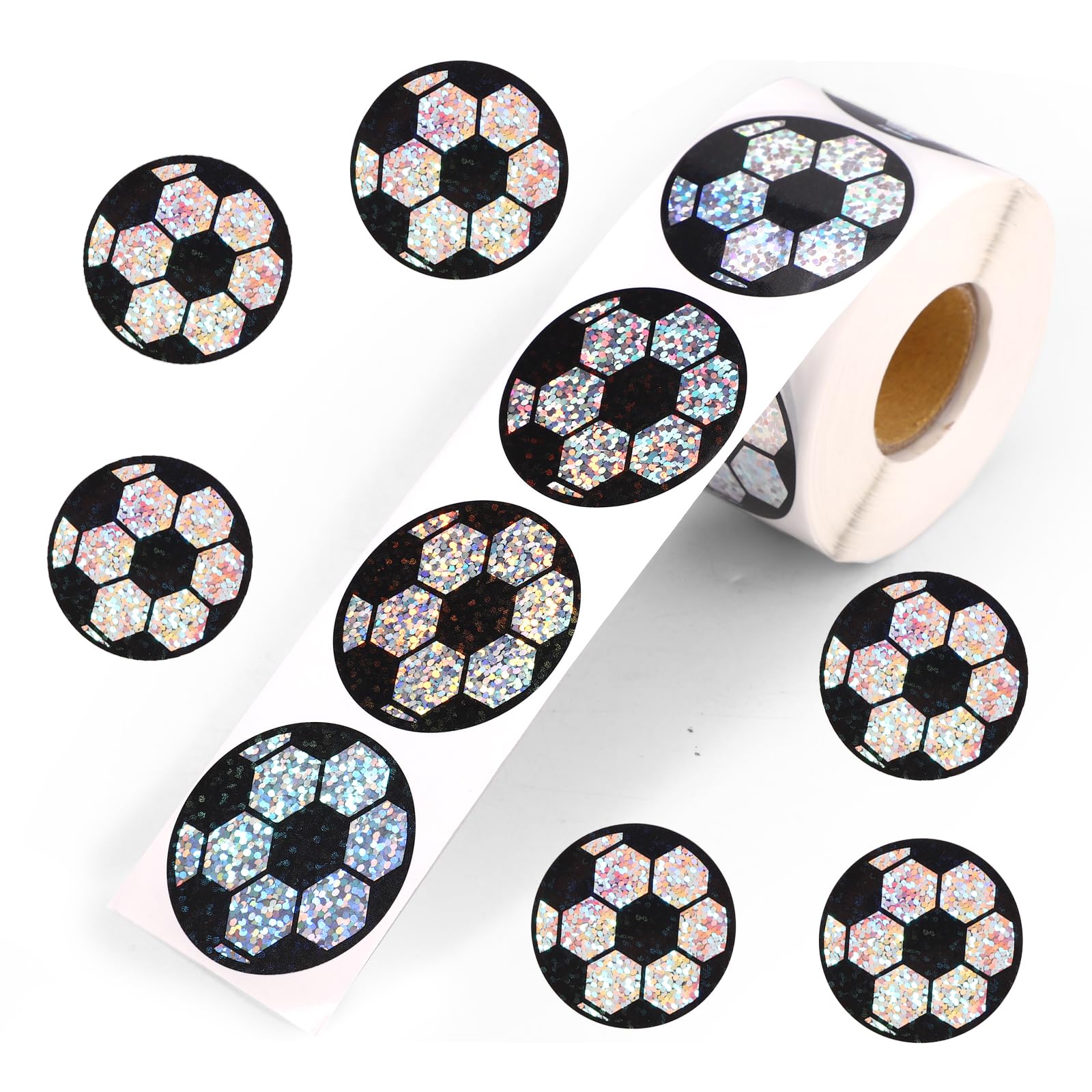 500pcs Soccer Ball Stickers, 1.50in/3.8cm Cool Holographic Football Decals for Boys Sports Ball Stickers for Kids Party Favors Laptop Phone Car Scrapbook Water Bottles