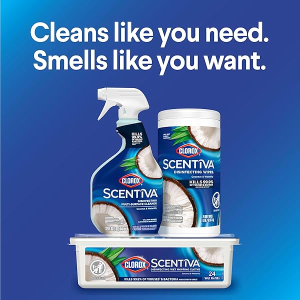 CLOROX SCENTIVA DISINFECTING WET MOPPING CLOTHS, COCONUT AND WATERLILY, 24 REFILLS (PACK MAY VARY)