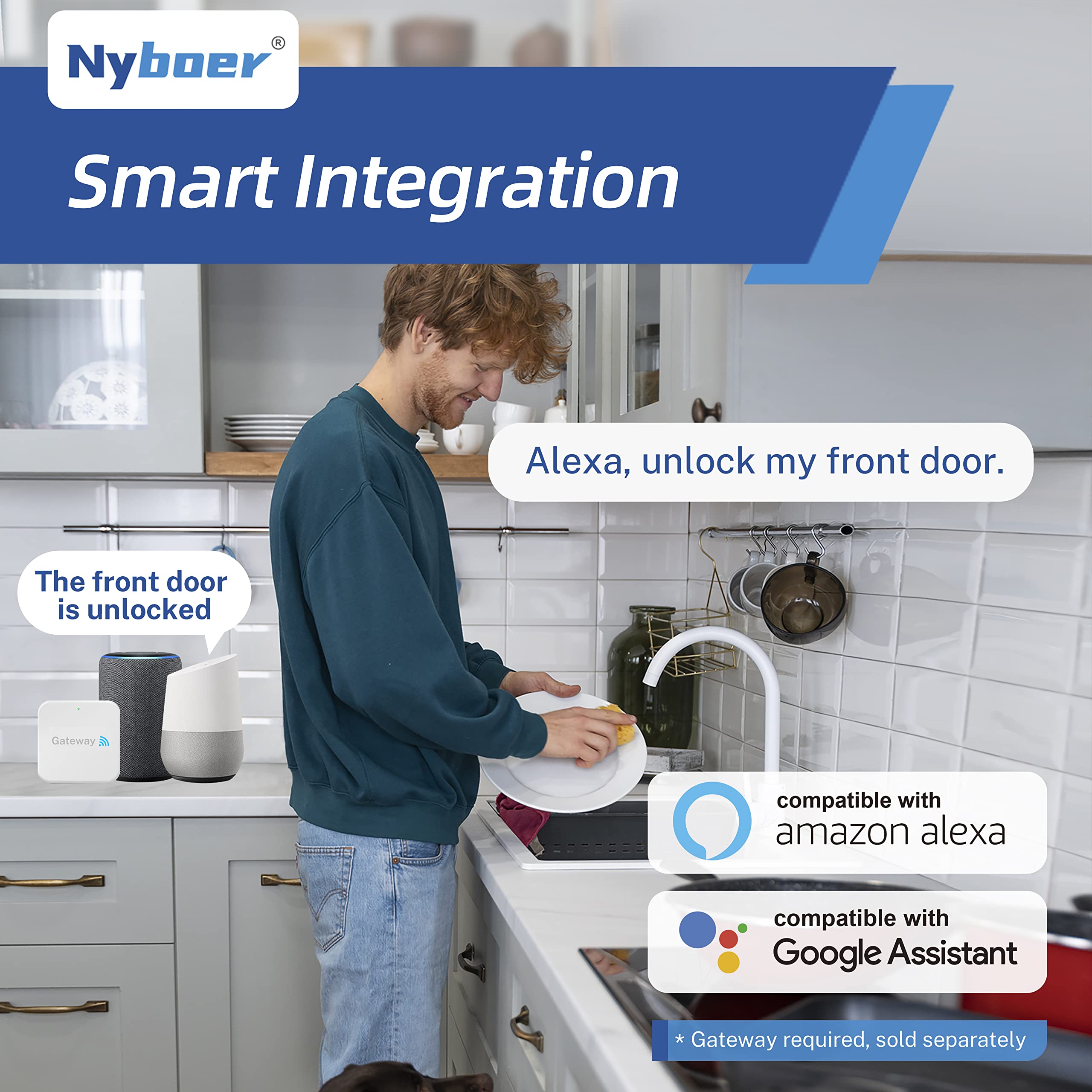 Wi-Fi Gateway Remotely Control Smart Fingerprint Door Lock with TT Lock App, Gateway Smart Hub Compatible with Alexa Voice Control,Electronic Lock Assemblies by Nyboer - View 7