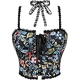 Vikodah Womens Bustier Corset Frosted Lace Boned Top Renaissance Palace Mesh Tops Fit Crop Bodyshaper Vintage Gothic Lingerie