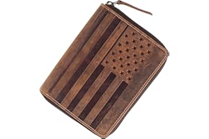 F&L CLASSIC Passport Wallet - Travel Document Holder w/RFID Blocking – Full Grain Leather – Bifold compact zip around Wallet with Credit Card Slots for Women and Men, brown flag, 500-32