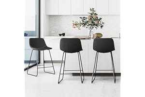 LUE BONA Bar Stools Set of 3, 24" ALX Faux Leather Barstools, Modern Counter Height Stools with Back and Metal Legs, Armless Counter Chairs for Kitchen Island, Black