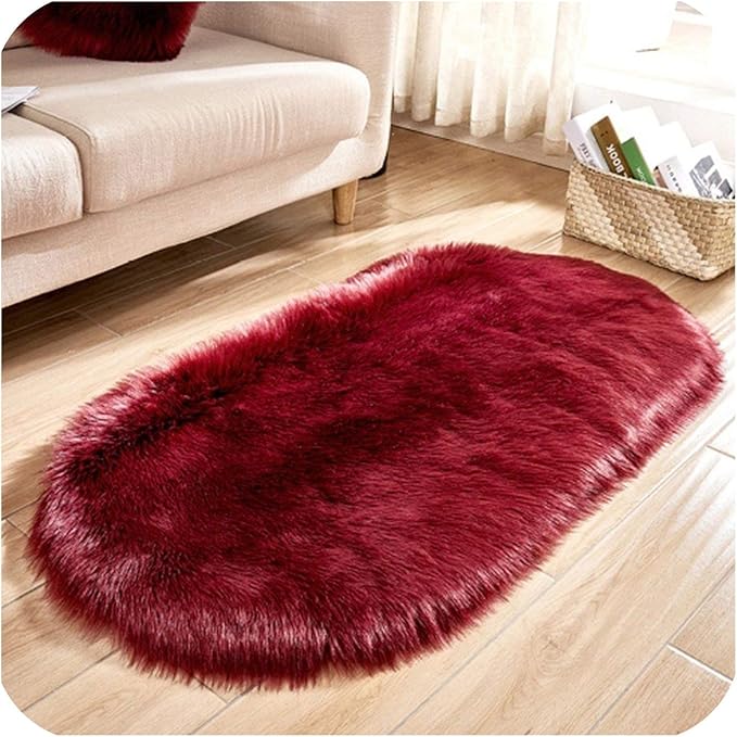 rainwater-shop Alfombra Oval de Lana Artificial, de Piel de Oveja