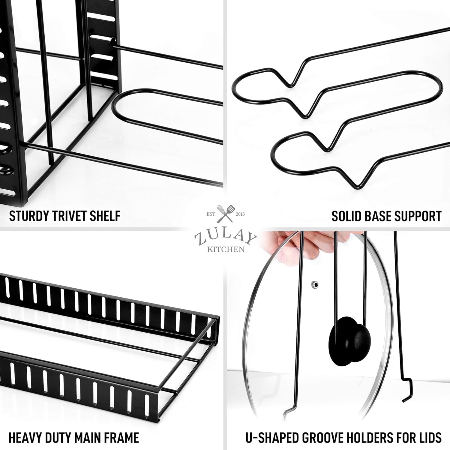 Zulay 8-Tier Pots and Pans Organizer Under Cabinet - Easy 3 Adjustable Method Pan Organizer Rack For Cabinet - Kitchen Pot Organizer Rack For Cabinet For Large & Small Cookware: Home Improvement