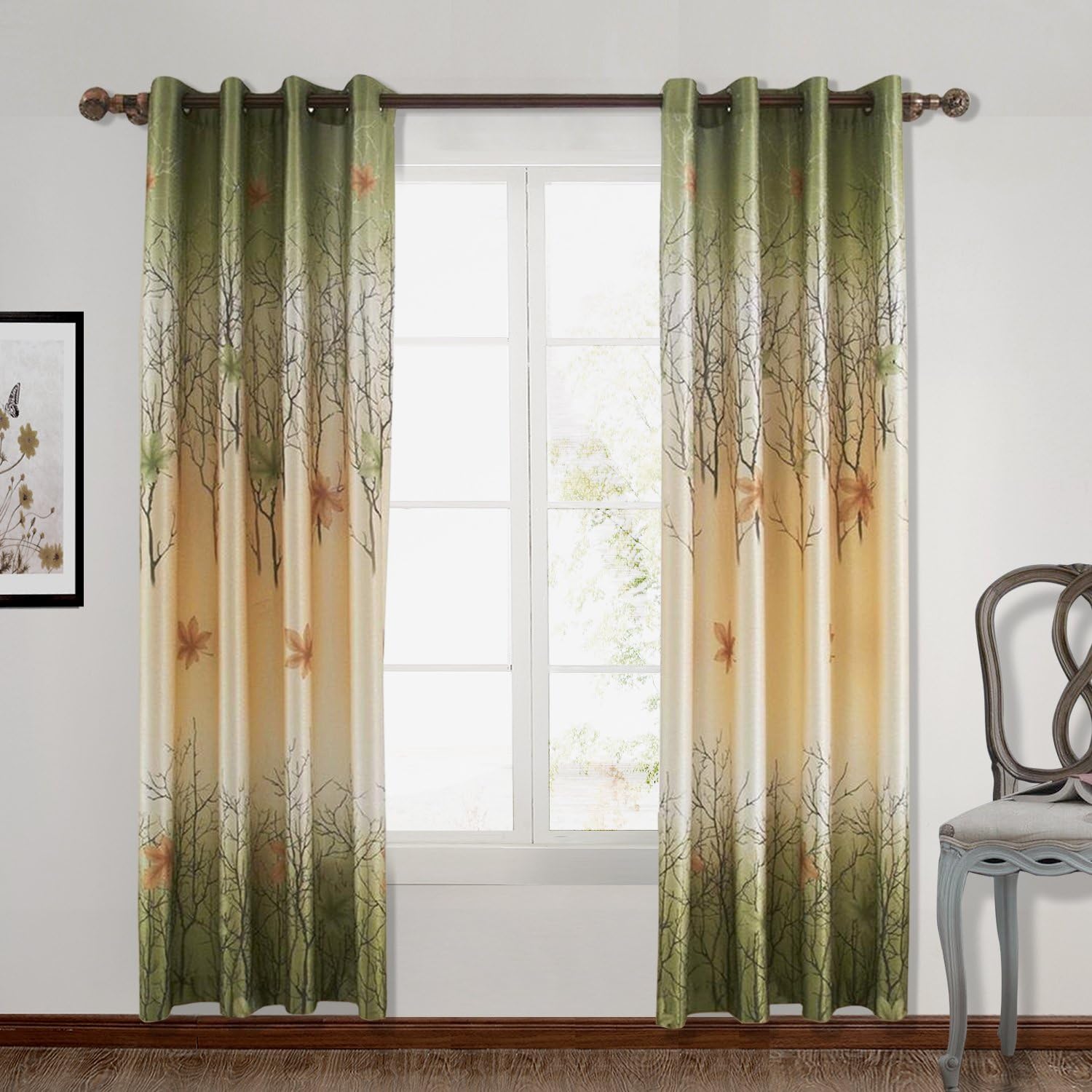 ChadMade Maple Leaf Print Polyester with Blackout Lined Window Curtain Drape Antique Brone Grommet 72" W x 84" L (1 Panel) for Bedroom Living Room Club Restaurant