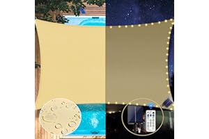 MeetYr Life LED Shade Sail Waterproof 10x13FT Built-in LED, Integrated Sunshade Sail 8 Flashing Modes 98% UV Protection, Suitable for Yard Patio Garden Parking Lot