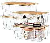 Hudgan 4 Pack Clear Plastic Storage Bins with