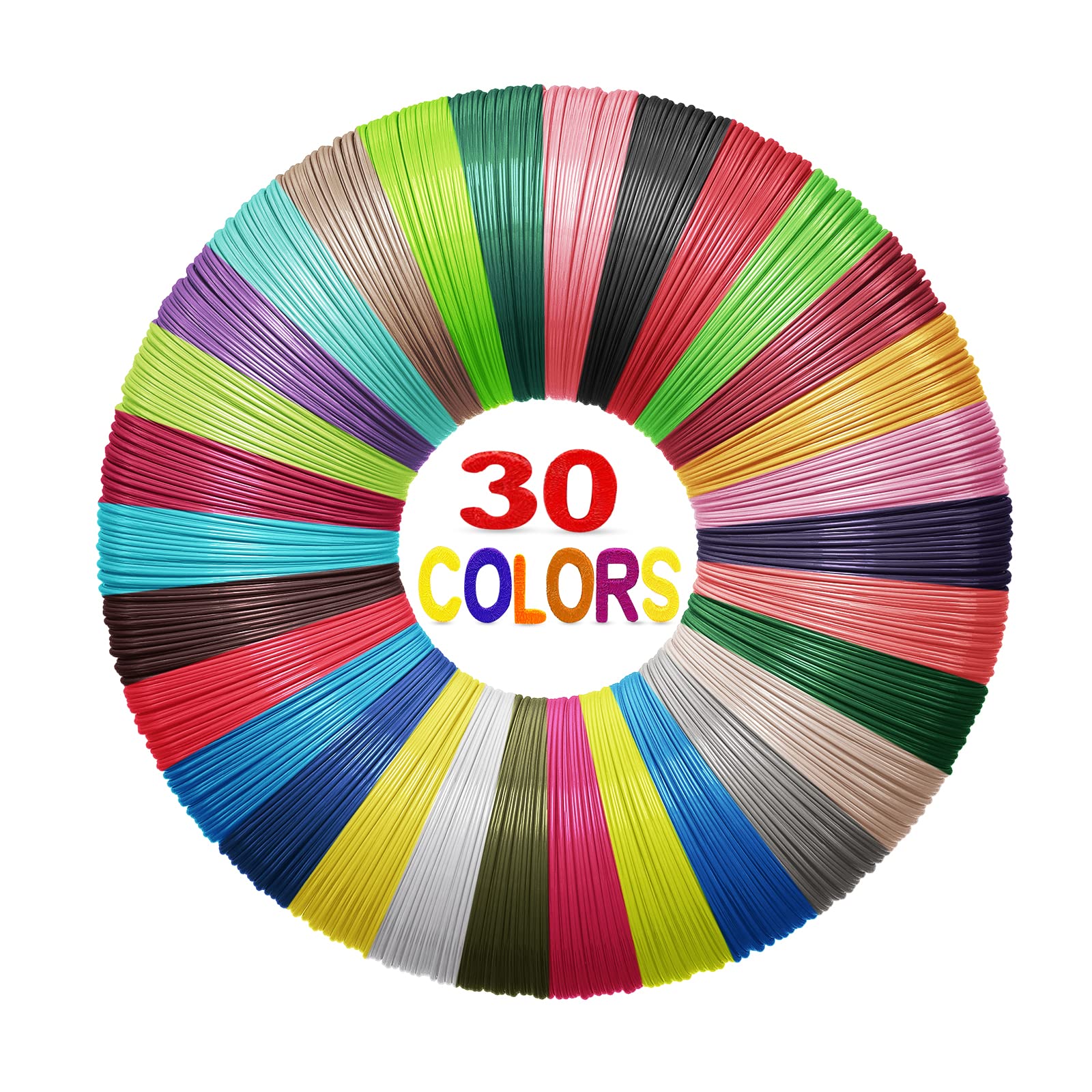 Yungden 30 Colours 3D Pen Filament Refills 1.75mm PLA 3D Pencil Printing Threads Each 3 Metres Total 90 Metres Compatible with SCRIB3D MYNT3D PIKA3D Jandi LIHUACHEN Yummici and WGP Pens