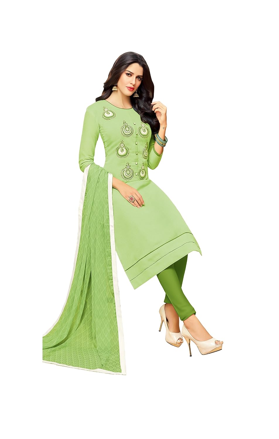 oomph! women's unstitched cotton blend salwar suit dupatta material - mint green