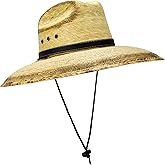 Rising Phoenix Industries Mexican Palm Leaf Straw Lifeguard Sun Hat, Black Hatband, Vented Crown, Chin Strap, Natural