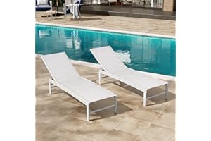 Crestlive Products Lounge Chair Outdoor Set of 2, Aluminum Pool Chaise Lounge Chairs, Adjustable Five-Position Tanning Recliner, All Weather for Patio, Beach, Yard, Pool (Multi-Color)
