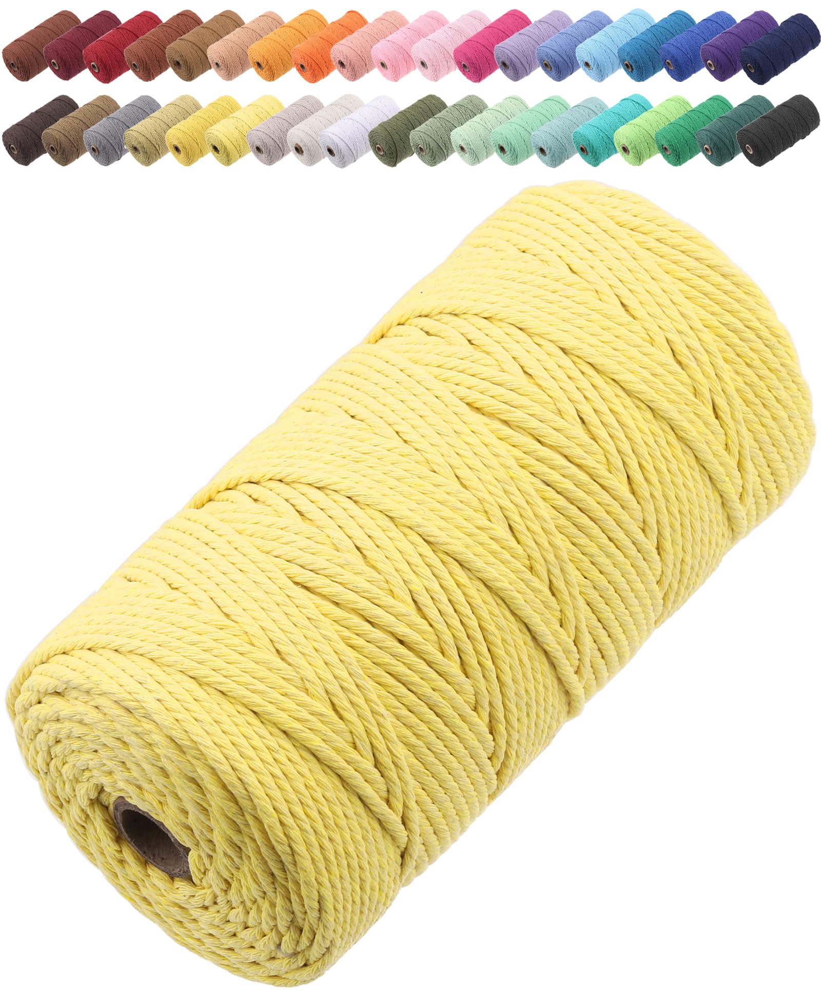GOHOF Macrame Cord 3mm x 150m Premium Cotton Macrame Rope, 4 Strand Twisted Soft Cotton Cord, One of The Most Perfect Materials for Macrame Art, Cotton String Without Chemicals (Yellow) — image 1