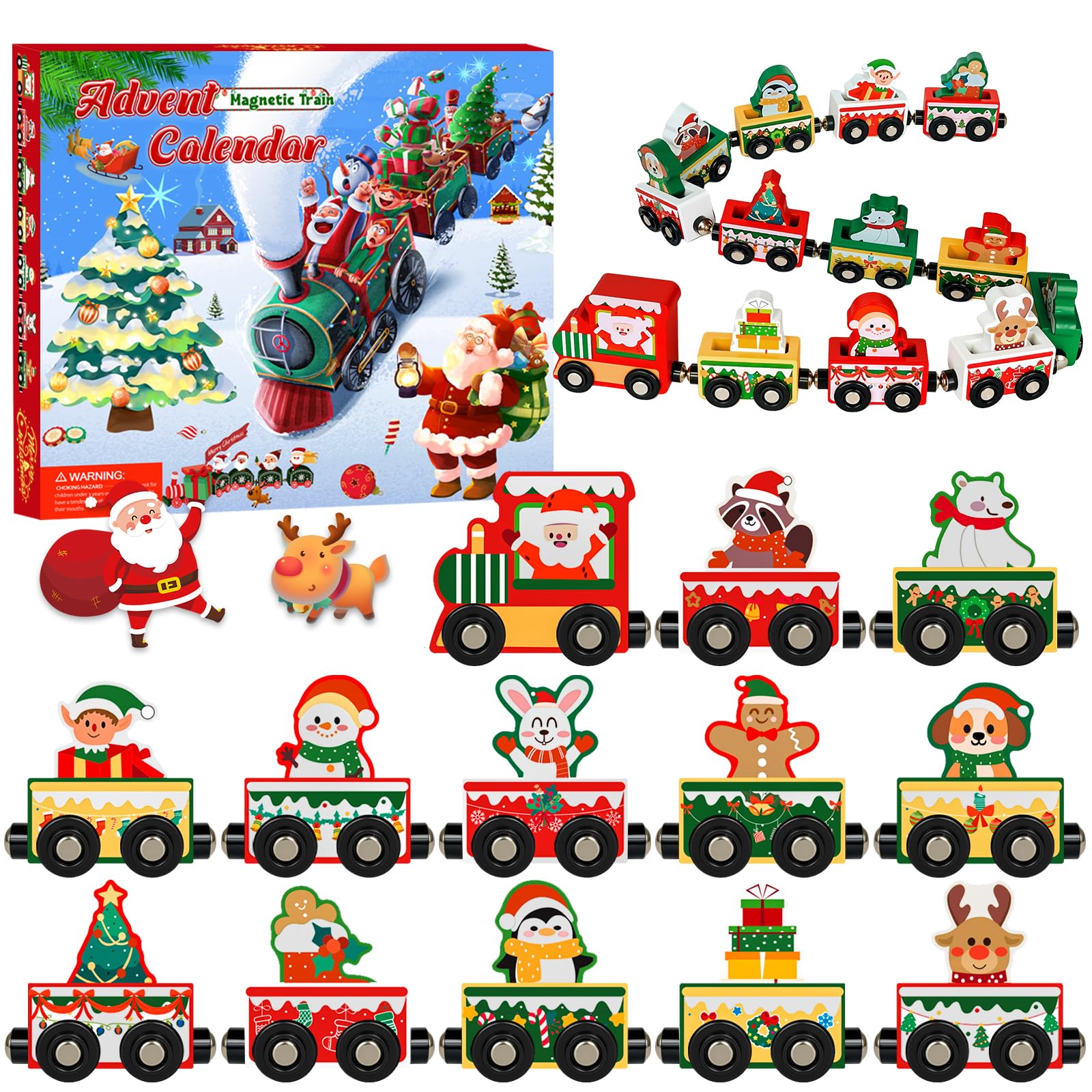 Advent Calendar 2025 Magnetic Wooden Animal Train for Kids,24 Day Christmas Advent Calendar Surprise Magnetic Train,Montessori Magnetic Train Toy Christmas Countdown Gift for Toddlers,Boys and Girls