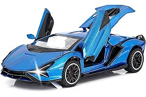 Toy Cars for Kids Metal Model Car with Light and Sound Pull Back Toy Car for Boys Age 3 + Year Old (Blue)