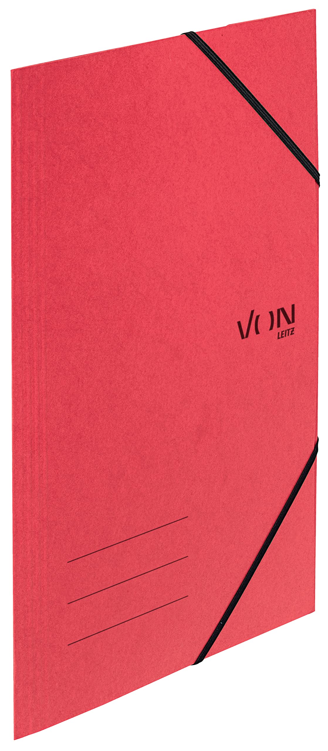 VON Leitz 30080025 Pack of 5 A4 Folder with Elastic Closure, Flexible Cardboard, for 150 Sheets, Silver Print, Lightweight Folder for School and Home, Red