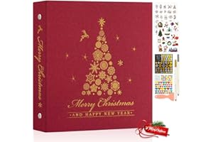 Lanpn Album photo de Noël autocollant pour scrapbooking, couverture en lin, motif sapin de Noël, pages magnétiques adhésives 