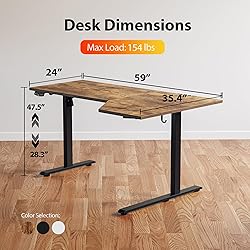 Agilestic Electric Standing Desk, L-Shaped 59