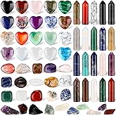 Liliaafar 65 Pcs Gemstones and Natural Crystals Set Tumbled Stones Wands Pocket Heart Gems Raw Crystals Amethyst Crystal Rose Quartz Polished Energy Meditation Chakra Christmas Gift Stocking Stuffers