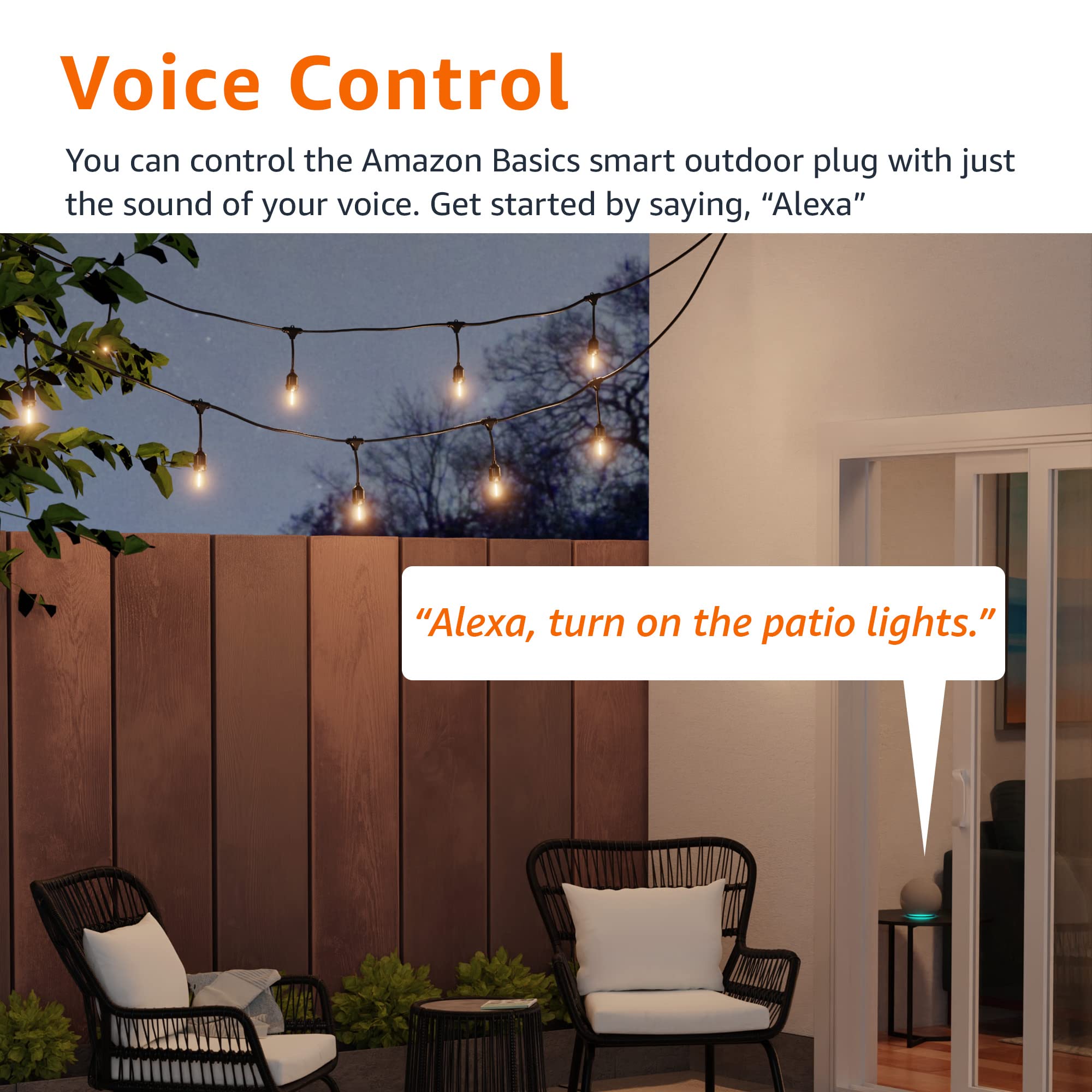 Amazon Basics Outdoor Smart Plug with 2 Individually Controlled Outlets, Works with Alexa Only, 2.4 GHz Wi-Fi, No Hub Required, Black - View 5