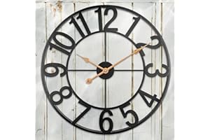 24 in Outdoor Clocks for Patio, Large Outdoor Pool Clock, Vintage Black Metal Outdoor Clock Silent Battery Operated, European