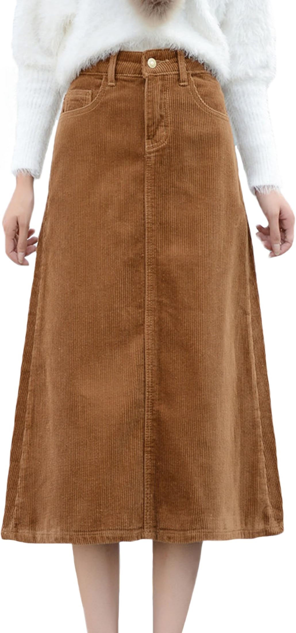 ZANLICE Women's A-Line Cotton Corduroy Midi Skirts With Pockets S-2X