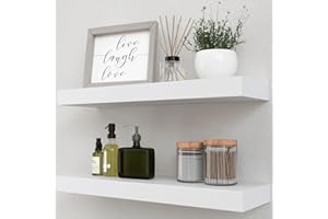 Boswillon 14.9 in White Floating Shelves Set of 2, Wall Mounted Small Shelves, Modern Hanging Shelf for Wall Decor, Display Wall Storage Shelves for Living Room, Bedroom, Bathroom, Kitchen - White