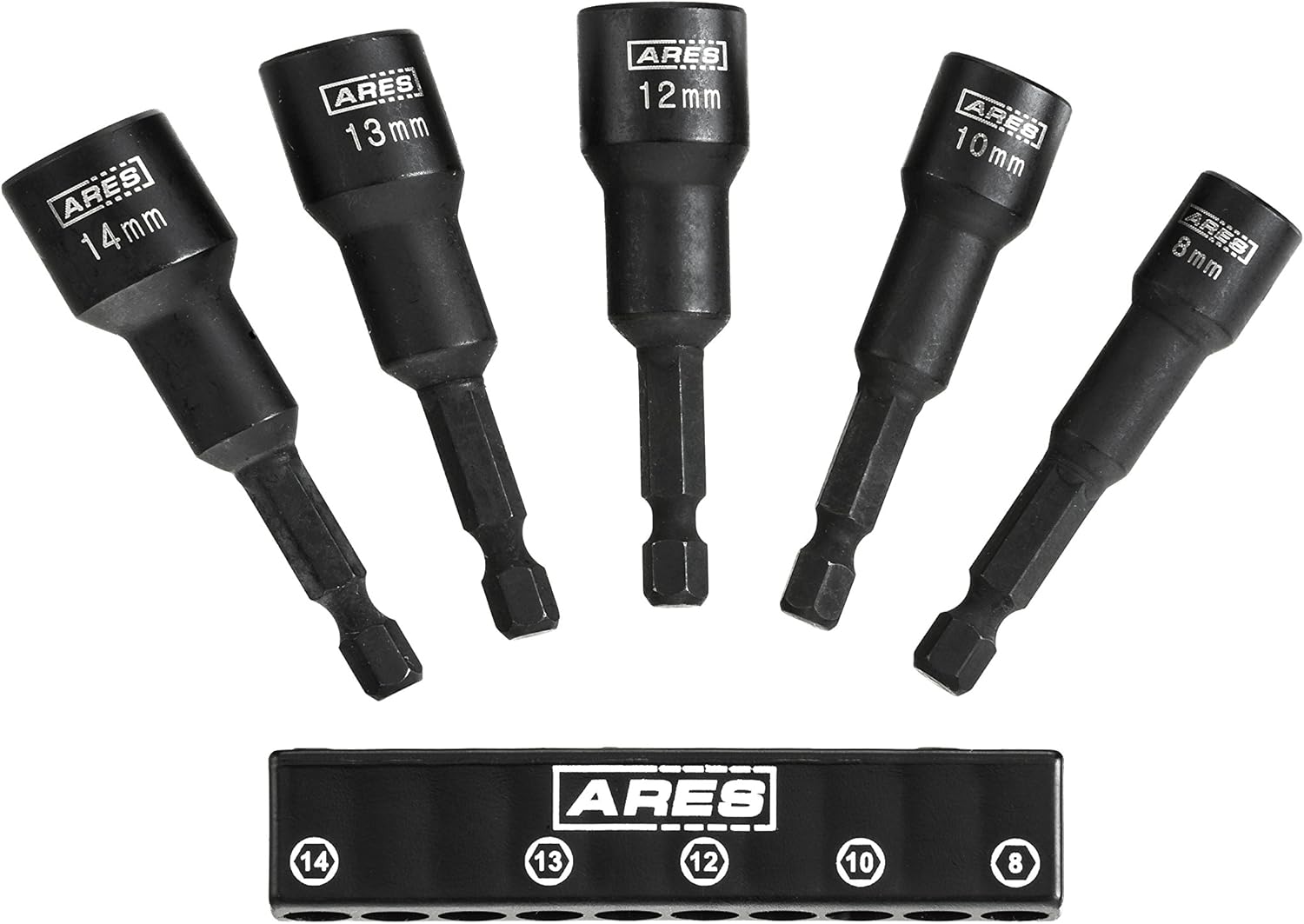 ARES 70029 - Metric Impact Magnetic Nut Driver Set - 2 1/2-Inch Impact Grade Nut Setter with Industrial Strength Magnet