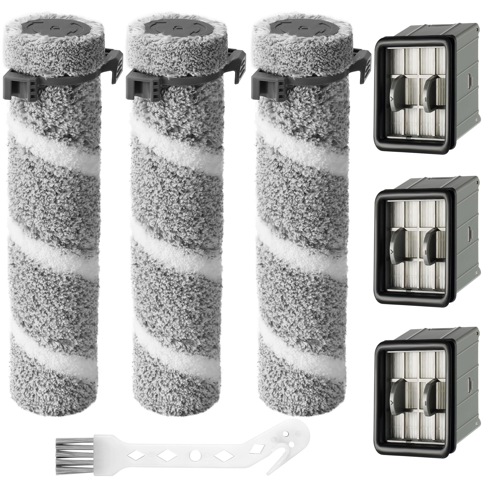 Photo 1 of 3930F 3933 3930 Brush Roll Filter Replacement Kit for Bissell CrossWave OmniForce Edge Cordless Multi-Surface Hard Floor Cleaner Wet Dry Vacuum, 3 HEPA Filters, 3 ZeroGap Brush Roll, 1640897, 1640066