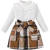 Coaturi Toddler Girl Clothes Sets: Long Sleeve Ribbed Tops Button Mini Skirts Set Fall Winter Outfits for Toddler 2-7 Years