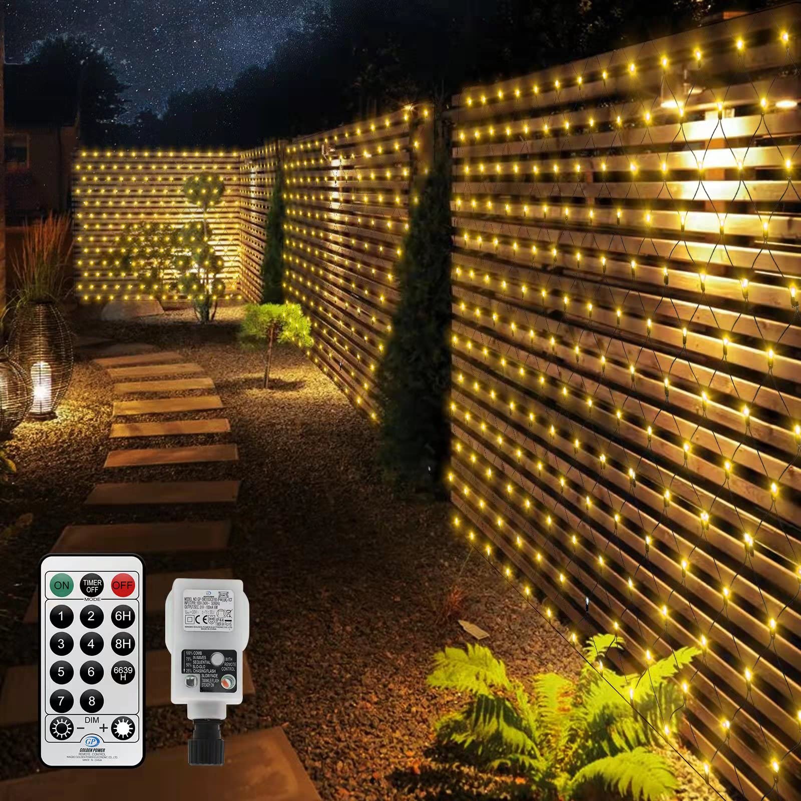 CERIAL 3.6x1.5M 200LED Net Lights Outdoor Christmas Lights Plug in, Net Mesh Fairy Lights for Bushes Outside Garden Tree Light Waterproof 8Modes with Remote Timer Connectable,Black Wire (Warm White)