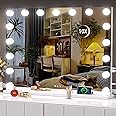 Hasipu Vanity Mirror with Lights, 31.5" x 23.6" Hollywood Mirror, Makeup Mirror with 17 Dimmable Bulbs and 10X Magnification, 3 Colors Modes, Touch Control, USB Charging Port, Type-C