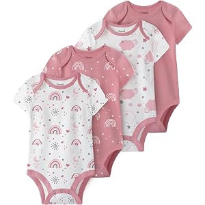 FIEMOL Baby Bodysuits Newborn 100% Cotton, Soft Short Sleeve Toddler Infant Cute Body Suits for Baby Boys Girls 4 Pack