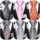 Barry.Wang Men Paisley Tie Set with Pocket Square Cufflink Silk Woven Necktie Formal Wedding Party 6PCS