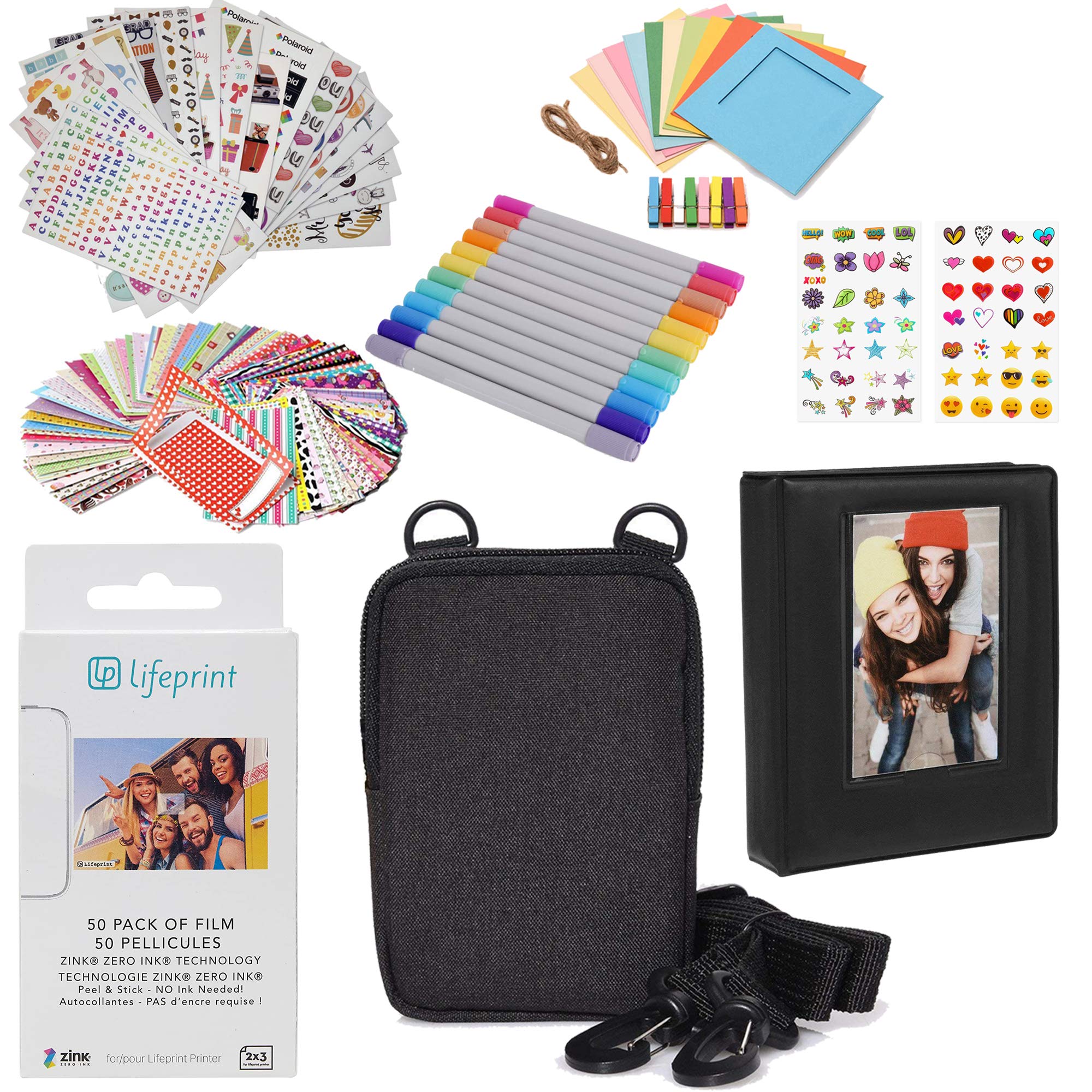 Lifeprint 2x3"Premium Zink Photo Paper (50 Pack) Accesory Kit with Photo Album, Case, Stickers, Markers
