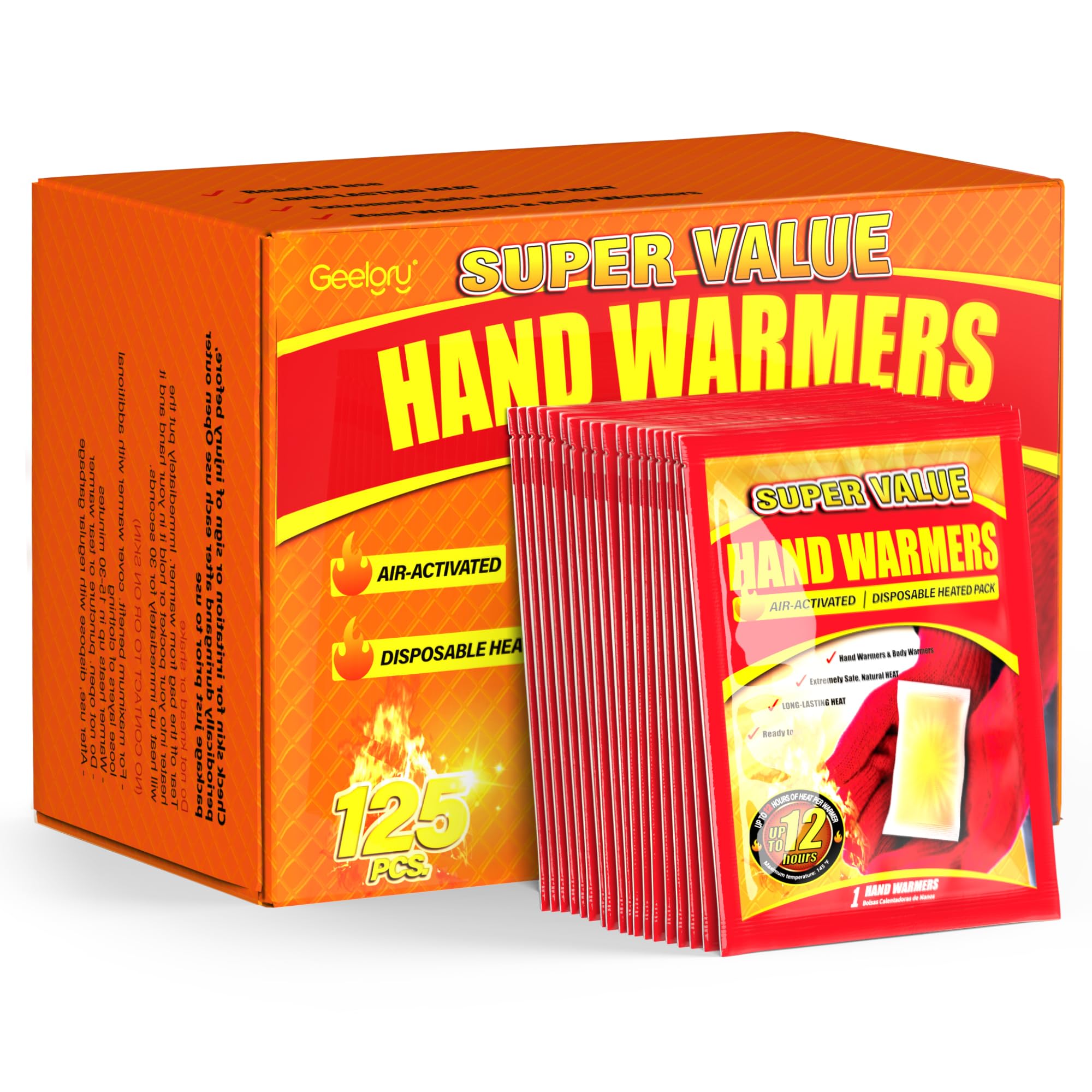 Hand Warmers Disposable 125Pcs, Long-Lasting Up to 12 Hours for Warm Body, Safe Portable Hand Warmers for Hand and Foot, Heater for Camping, Fishing, Winter for Women Men Mom Dad Image