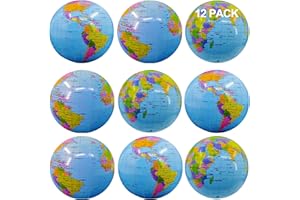 TURNMEON 12 Pack Inflatable Jumbo 16" World Globe Beach Balls - Summer Pool Party Toys for Beach, Kids Luau Decorations