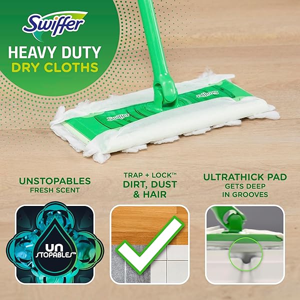 SWIFFER SWEEPER HEAVY DUTY DRY MULTI-SURFACE CLOTH REFILLS FOR FLOOR SWEEPING AND CLEANING, UNSTOPABLES FRESH SCENT, 20 COUNT